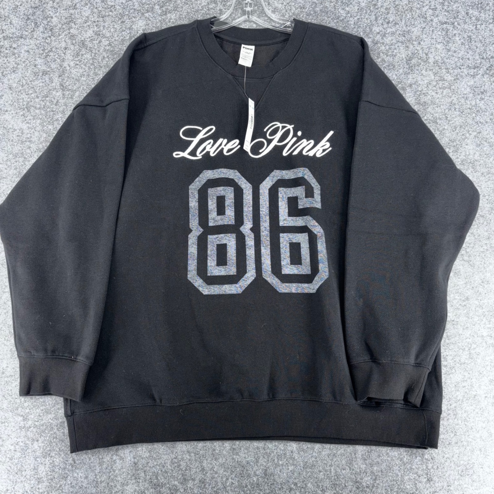 Victoria's Secret Pink Sweatshirt Xxl Black Love Pink 86 Graphic Crewneck New